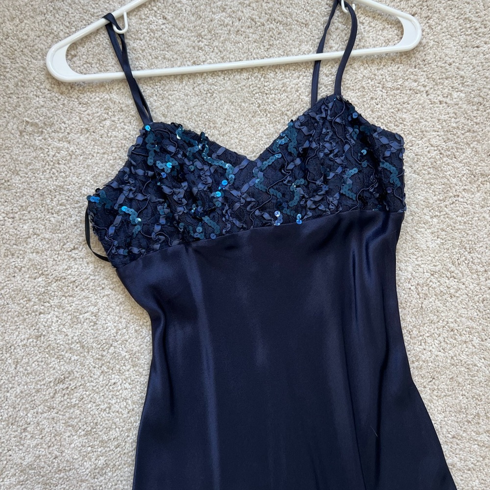 maxi satin navy blue dress size 3/4
